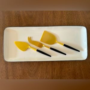 NEW Cheese Plate with Brass Serving Utensils